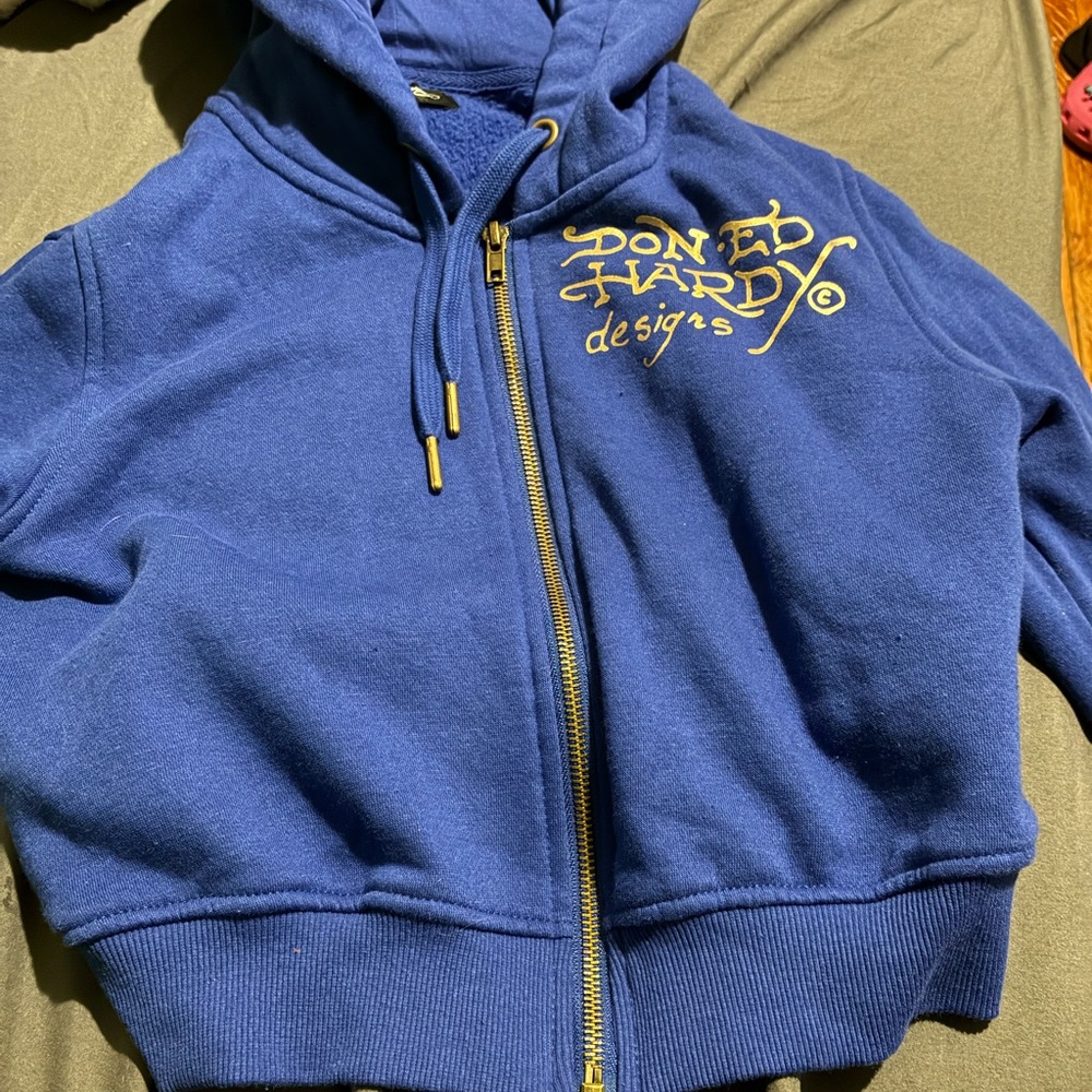 Blue Ed hardy cropped hoodie